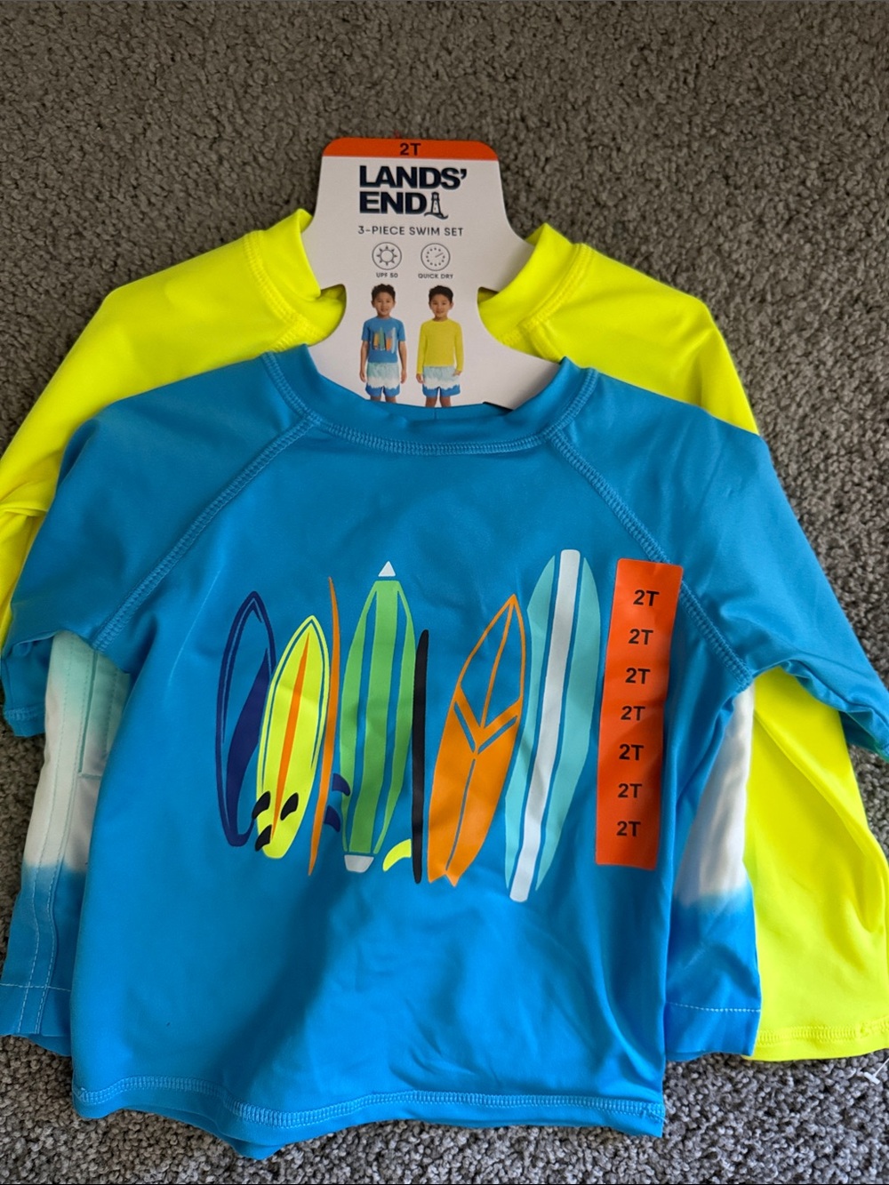 Lands' End Kids' Swim Rashguard Set - Bright Blue & Neon Yellow
